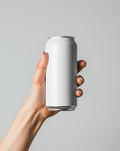 Modern Aluminum Can Mockup Hand Holding Sleek Minimalist Drink Packaging With Mountain Illustration