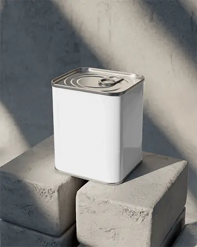 Square Can Mockup On Textured Cement Blocks Harsh Light Shadow Modern Industrial Outdoor Scene
