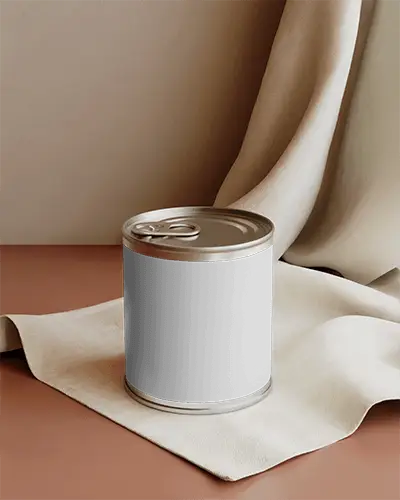 Can Mockup On Soft Fabric Gentle Lighting Earth Tones Minimal Scene Calm And Premium Look