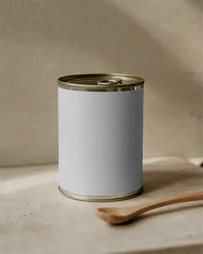 Cozy Can Mockup On Marble Surface Wooden Spoon Natural Light Soft Shadows Warm Toned Kitchen Scene