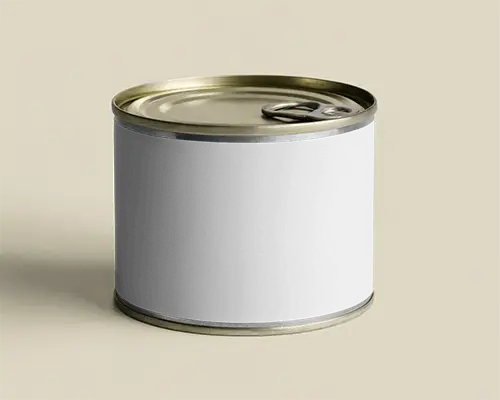 Short Round Can Mockup On Cream Background Front Facing Shot Playful Design Studio Light Scene