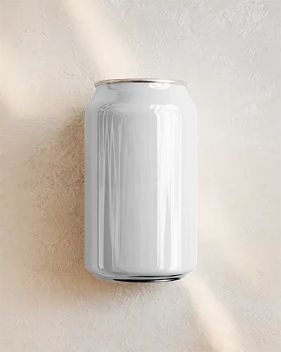Centered Can Mockup Upright On Textured Surface With Subtle Shadows And Direct Lighting Angle
