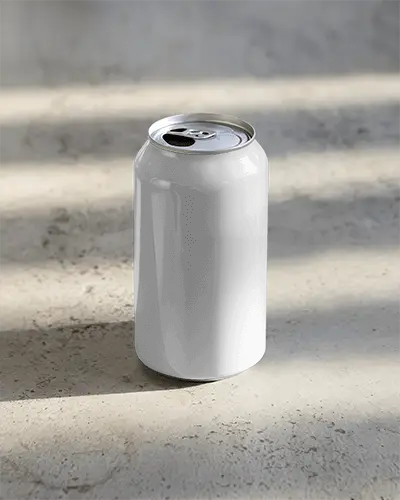 Minimal Can Mockup Standing On Concrete Floor With Soft Shadows And Natural Lighting Stripes