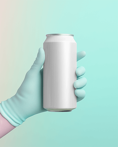 Gloved Hand Holding Can Mockup Clean Sanitized Feel