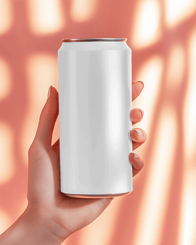 Warm Orange Hand Holding Can Mockup Cozy Lighting