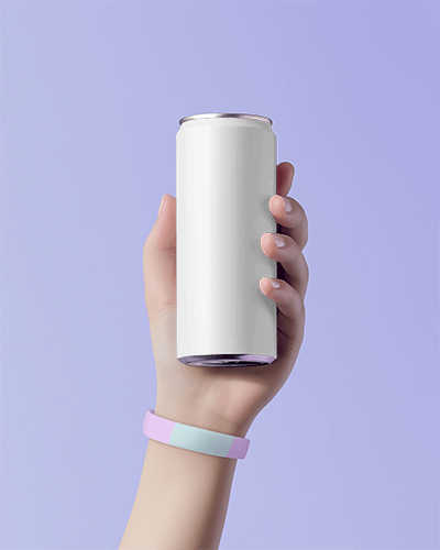 Pastel Lavender Hand Holding Can Mockup Soft Muted Background