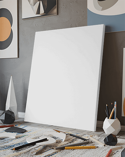 Colorful Art Studio Canvas Mockup Drawing Tools Modern Decor Playful Ambiance