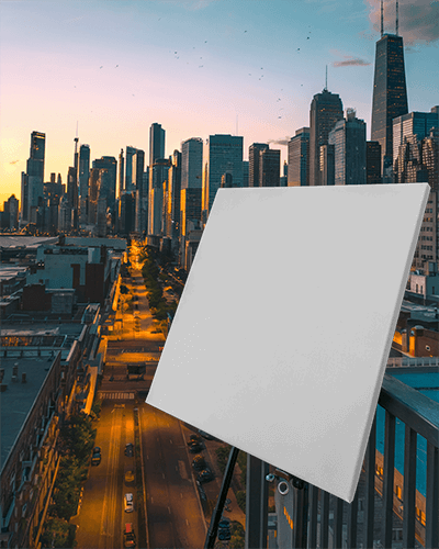 Sunset Urban Rooftop Canvas Mockup City Skyline In Background With Soft Evening Light Modern And Dynamic Atmosphere