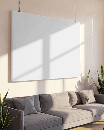 Sunlit Modern Living Room Canvas Mockup Large Wall Art With Soft Shadows And Cozy Neutral Sofa Minimalist Elegant Interior