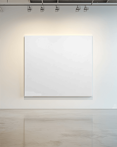 Minimalist Gallery Wall Canvas Mockup Large Square Frame Under Track Lighting In Modern Art Space