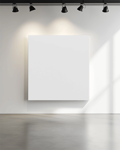 Elegant Gallery Wall Canvas Mockup Square Frame Under Spotlights With Soft Natural Lighting