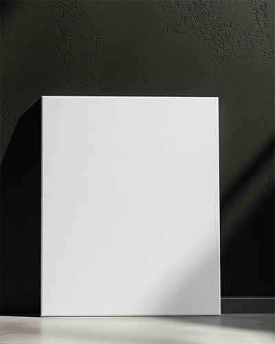 Modern Leaning Canvas Mockup Against Textured Black Wall With Dramatic Light And Shadow