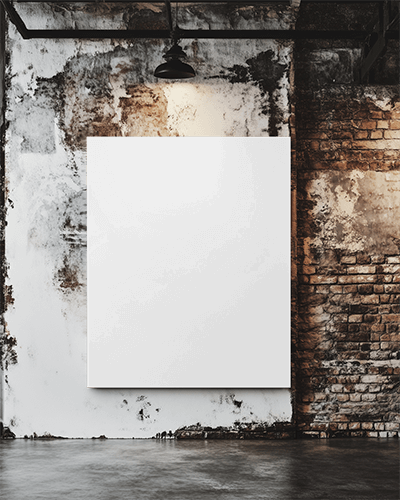 Industrial Loft Wall Canvas Mockup Rustic Exposed Brick And Weathered Plaster Background With Hanging Light
