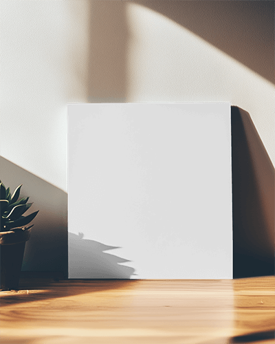 Sunlit Leaning Canvas Mockup On Wooden Floor With Natural Light And Soft Shadows Modern Minimalist Aesthetic