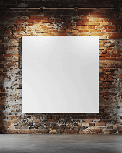 Industrial Exposed Brick Wall Canvas Mockup With Moody Spotlighting Rustic Loft Gallery Ambience