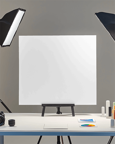 Professional Studio Easel Canvas Mockup With Softbox Lighting Artistic Setup And Modern Workspace