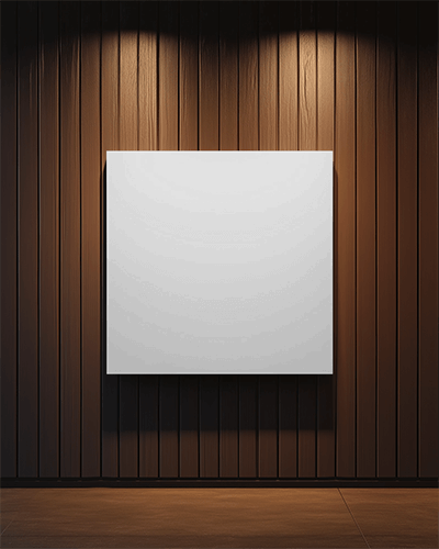 Modern Wood Paneled Wall Canvas Mockup With Moody Spotlighting Elegant Interior Design
