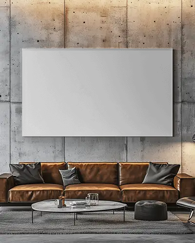 industrial-living-room-canvas-mockup-above-leather-sofa-against-concrete-textured-wall