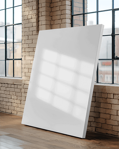 Sunlit Industrial Canvas Mockup Large Windows Soft Shadows Cozy Creative Space