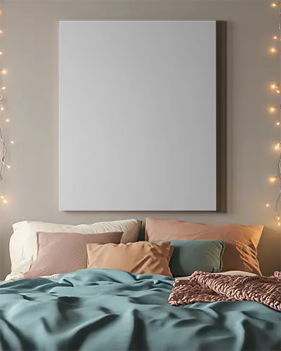 Modern Bedroom With Large Square Canvas Mockup And Soft Textured Bedding 202