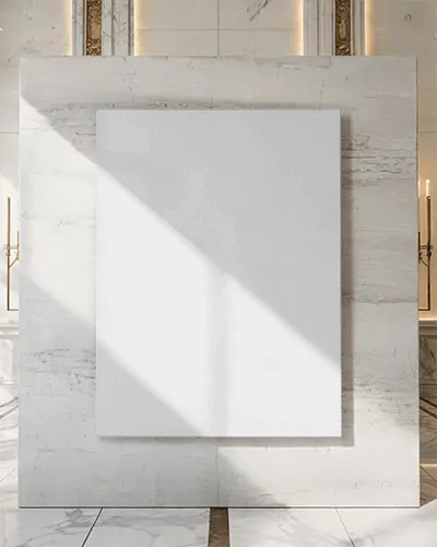Modern Minimalist Canvas Mockup For Artwork Display In Luxury Interior Setting On Marble Wall