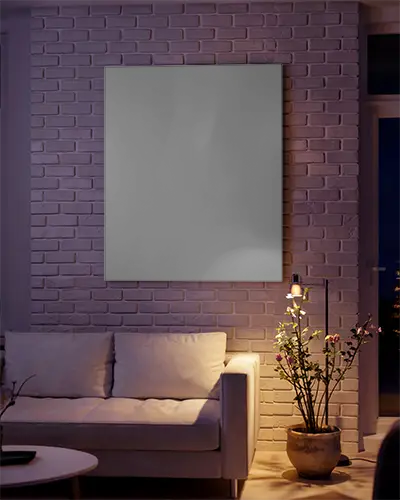 stylish-apartment-design-featuring-canvas-mockup-on-brick-background-with-plants