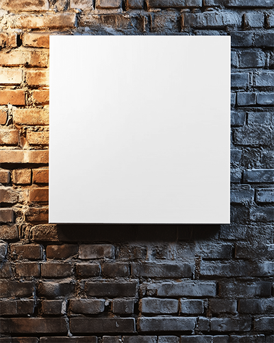 Moody Industrial Brick Wall Canvas Mockup Half Lit Textured Surface Contrasting Warm And Cool Tones 022