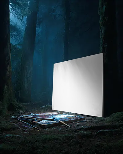 blank-canvas-mockup-in-mystical-forest-setting-with-brushes-on-ground-nature-art-scene-0241
