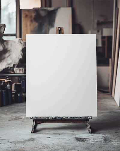 Rustic Art Studio Canvas Mockup On Easel Moody Workspace With Paint Supplies And Textured Ambience 028