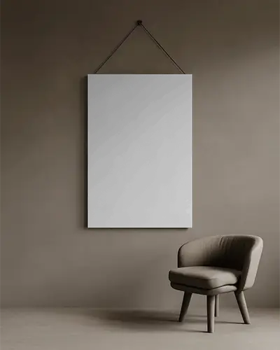 hanging-canvas-mockup-on-warm-brown-wall-with-minimal-modern-armchair-in-neutral-tones