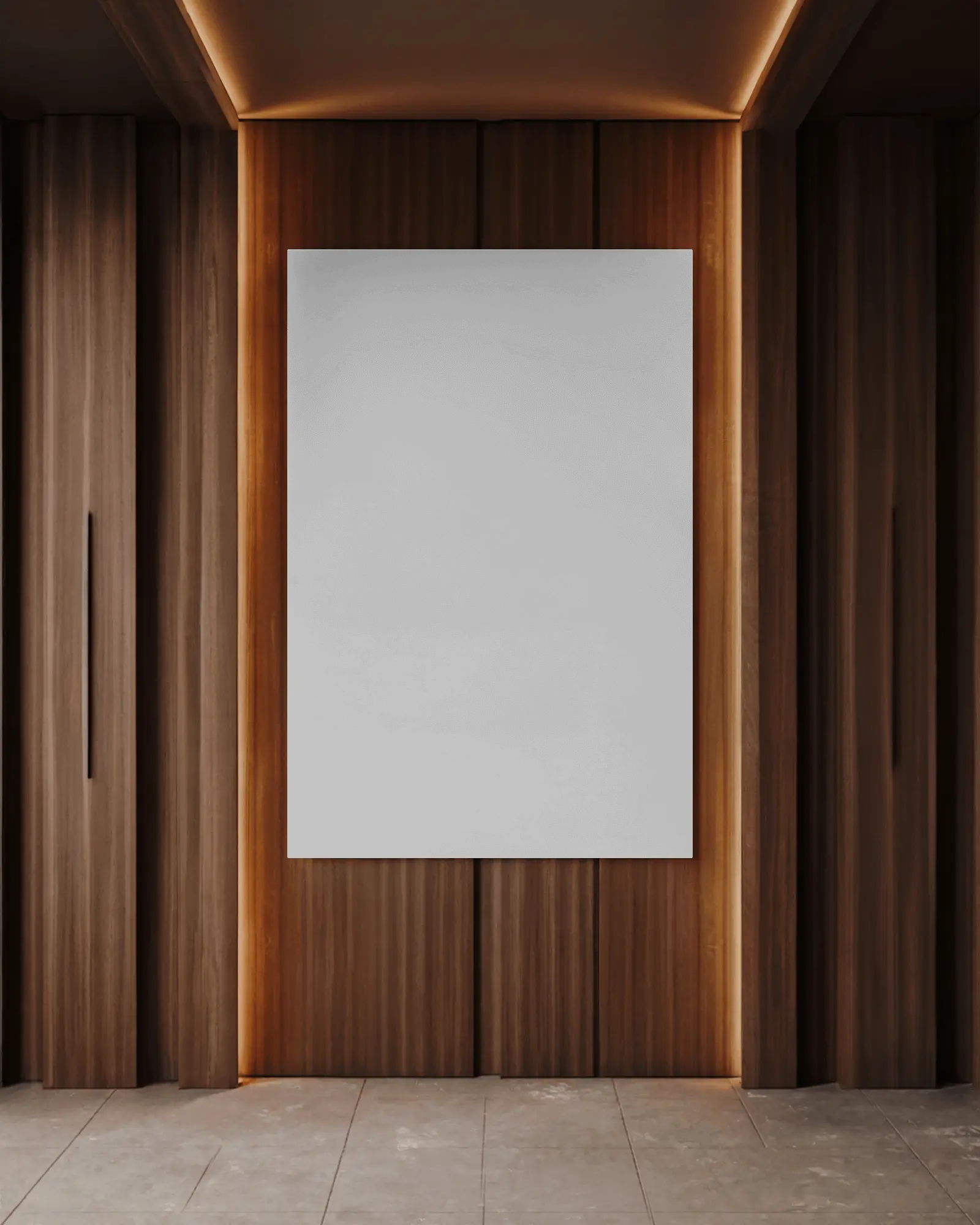 Wooden Wall Luxury Canvas Mockup With Warm Lighting