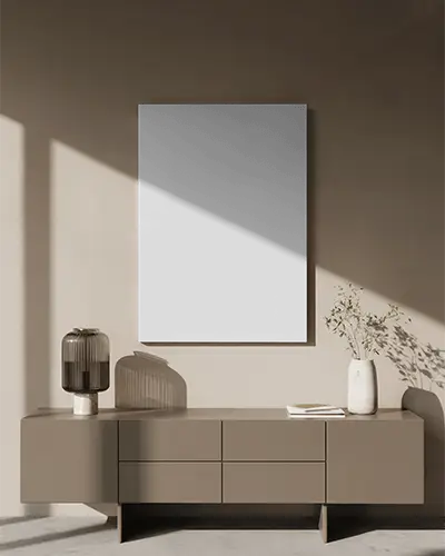 Minimal Modern Wall Canvas Mockup With Sideboard And Vase