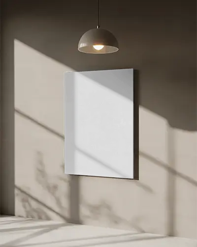 Vertical Canvas Mockup With Pendant Light And Shadows