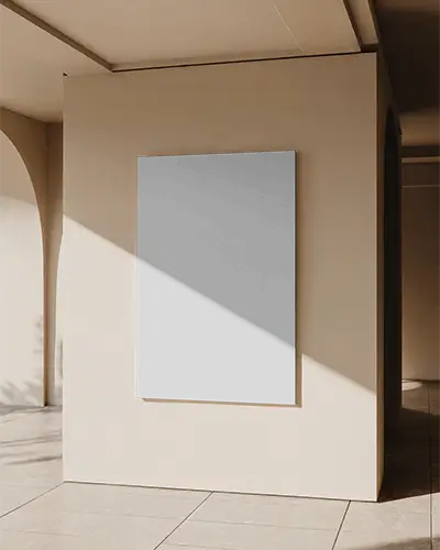 Blank Canvas Mockup On Beige Wall In Arched Hallway Setting