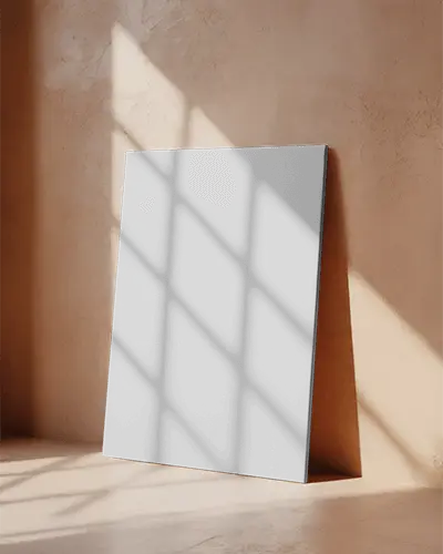 Leaning Canvas Mockup Against Beige Wall With Window Shadows