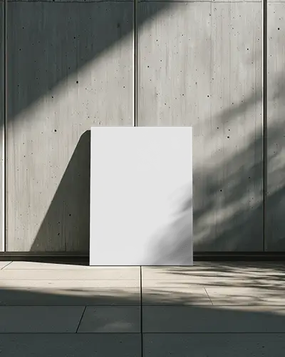 Utdoor Canvas Mockup Against Concrete Wall With Dramatic Shadows