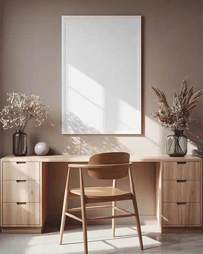 Modern Minimalist Canvas Mockup In Contemporary Home Office For Art