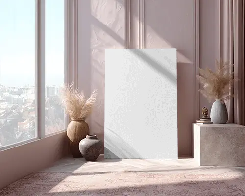 Minimalist Canvas Mockup With Natural Light And Decorative Vases For Art