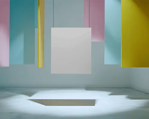 Modern Suspended Canvas Mockup In Abstract Geometric Interior Studio Background