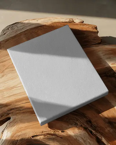 Minimalist Canvas Mockup On Natural Wood Surface With Soft Sunlit Shadows Natural Light