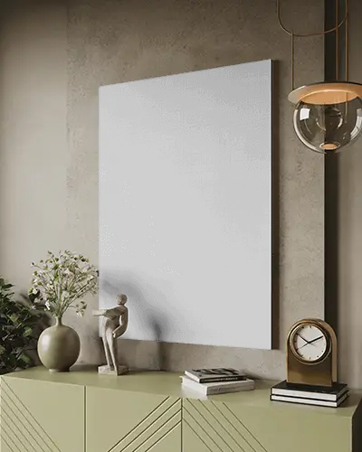 Elegant Home Decor Canvas Mockup On Neutral Wall With Sculpture Vase And Refined Aesthetic