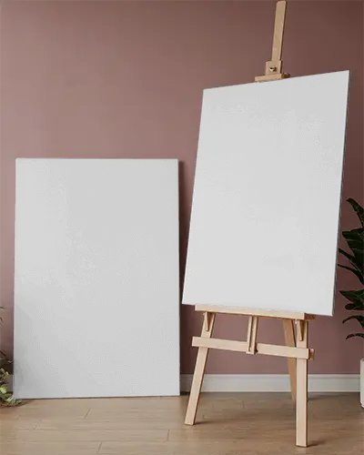 Modern Easel With Art Canvas Mockup And Poster Frame In Minimalist Room Interior Design