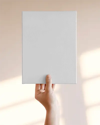 Hand Holding Minimalist Canvas Mockup For Artwork Display And Presentation