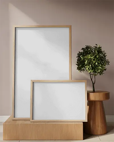 Wooden Frame Canvas Mockups Minimalist Interior Design Room With Green Plant Decoration