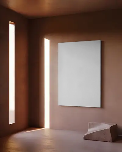Minimalist Canvas Mockup In A Simplistic Modern Interior With Narrow Window Light