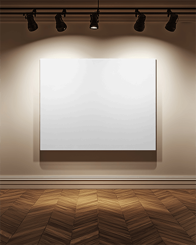 Modern Gallery Canvas Mockup Herringbone Floor Spotlights Creating Dramatic Lighting And Shadow 037