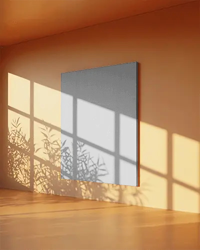 Large Canvas Mockup On Wall With Natural Light And Plant Shadows For Art Display