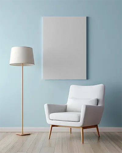 Stylish Home Decor Canvas Mockup Scene With Comfortable Armchair Standing Lamp