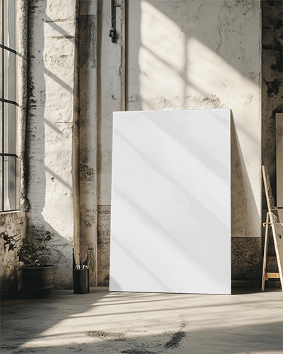 Rustic Artist Loft Canvas Mockup Sunlit Textured Walls Vintage Industrial Style