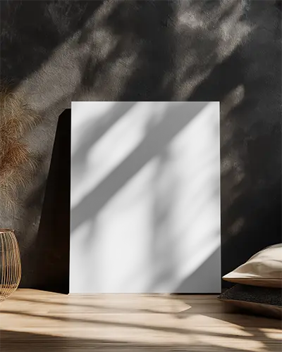 Square Canvas Mockup On Wooden Surface With Pillows For Home Decor Display